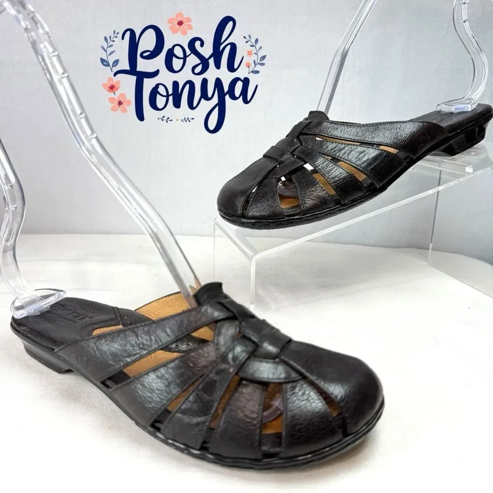 Born Slip On Leather Mules Backless Fisherman Slide Sandals Brown Womens Size 6